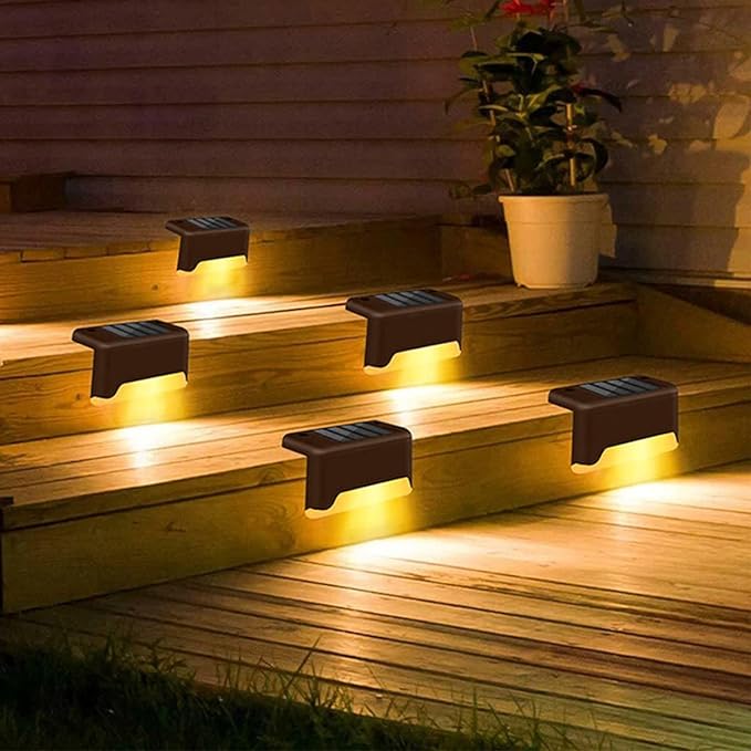 Pack of 4 Solar Outdoor Step Led Light | Solar Powered Deck Waterproof Outdoor Lighting For Steps Stairs Paths, Garden Fences Pathway (Warm Yellow Light)