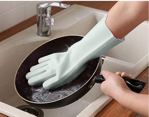 Magic Silicone Dish Washing Gloves, Silicon Cleaning Gloves, Silicon Hand Gloves for Kitchen Dishwashing and Pet Grooming, Great for Washing Dish, Car, Bathroom | Multicolor