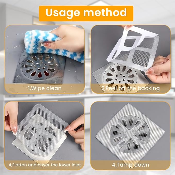 Kitchen Sink Strainer - Disposable Shower Drain Cover Hair Catcher Shower Drain Mesh Stickers, Reusable and Versatile Drain Cover for Bathroom Laundry Bathtub Kitchen Sink