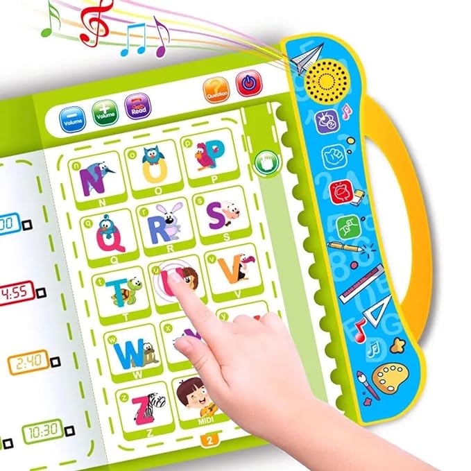 Intelligence E-Book for Kids - Learning Sound Book | English Letters & Words Learning Book, Fun Educational Toys. Activities with Numbers, Shapes, Animals Phonetic Learning Book for Toddlers + 1 Pencil Pouch FREE