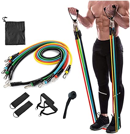 Resistance Bands Set (11pcs), Exercise Bands with Door Anchor, Handles, Waterproof Carry Bag, Legs Ankle Straps for Resistance Training, Physical Therapy, Home Workouts